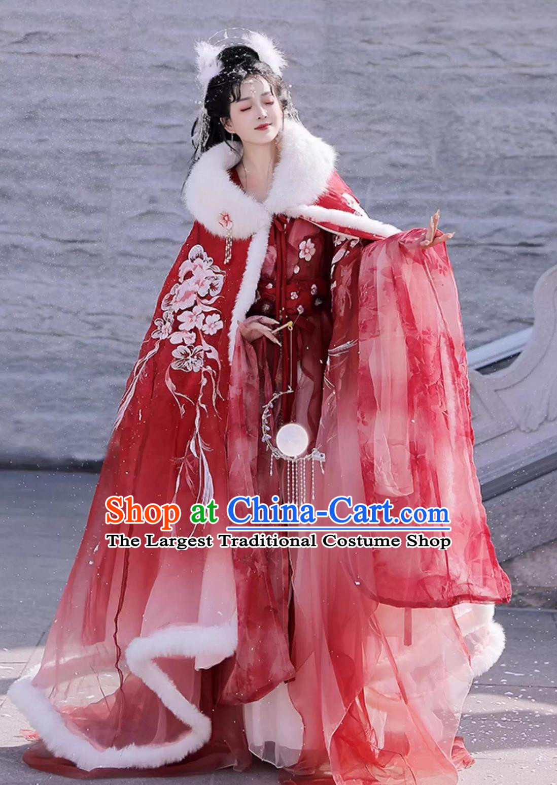 Women Red Hanfu Dress Traditional Chinese Clothing Ancient Fairy Cross Collar Run Qun Cape Complete Set