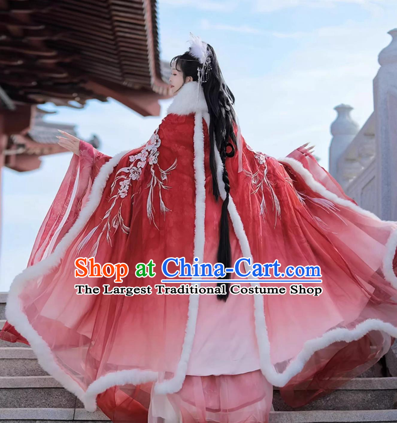Women Red Hanfu Dress Traditional Chinese Clothing Ancient Fairy Cross Collar Run Qun Cape Complete Set