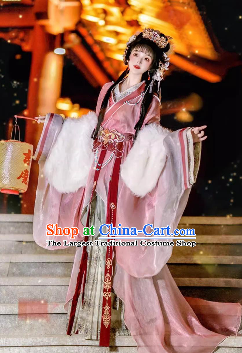 Chinese Traditional Clothing Wei Jin Southern And Northern Dynasties Princess Jiaoling Costumes Pink Hanfu Warring States Robe
