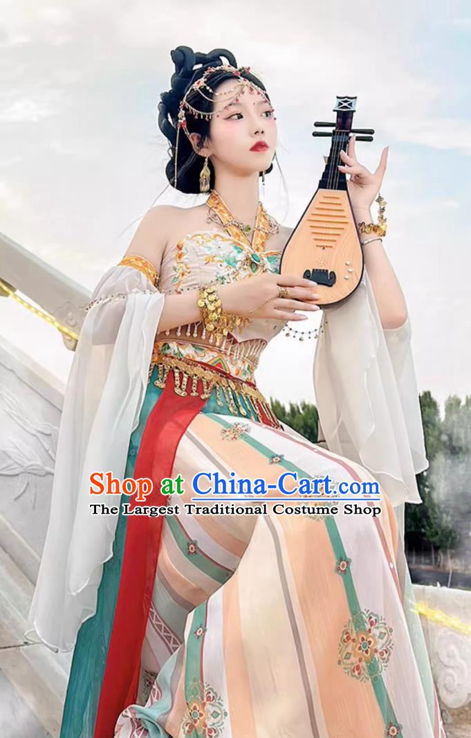 Dunhuang Exotic Style Hanfu Tianzhu Maiden Ancient Chinese White Costume Complete Set