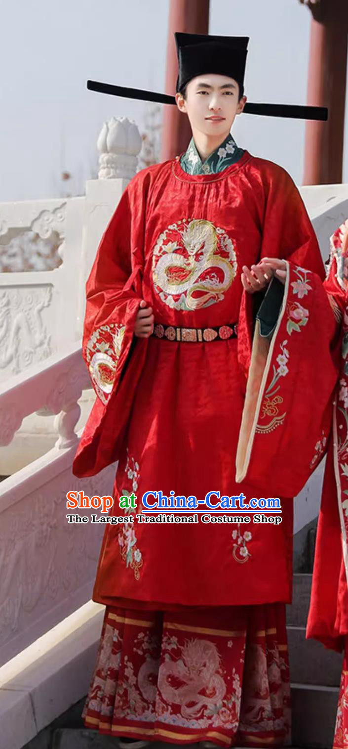 Traditional Chinese Wedding Dress Ancient Groom Red Costume Song Dynasty Men Clothing Complete Set