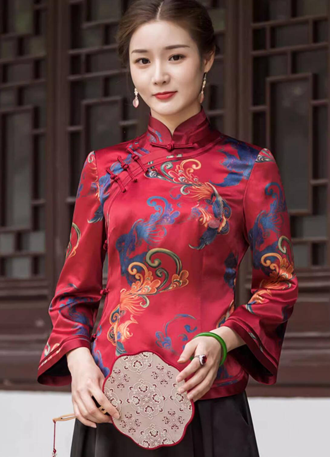 Winter Cheongsam Top Modified Chinese Mandarin Collar Tang Suit Dark Red Cotton Padded Jacket