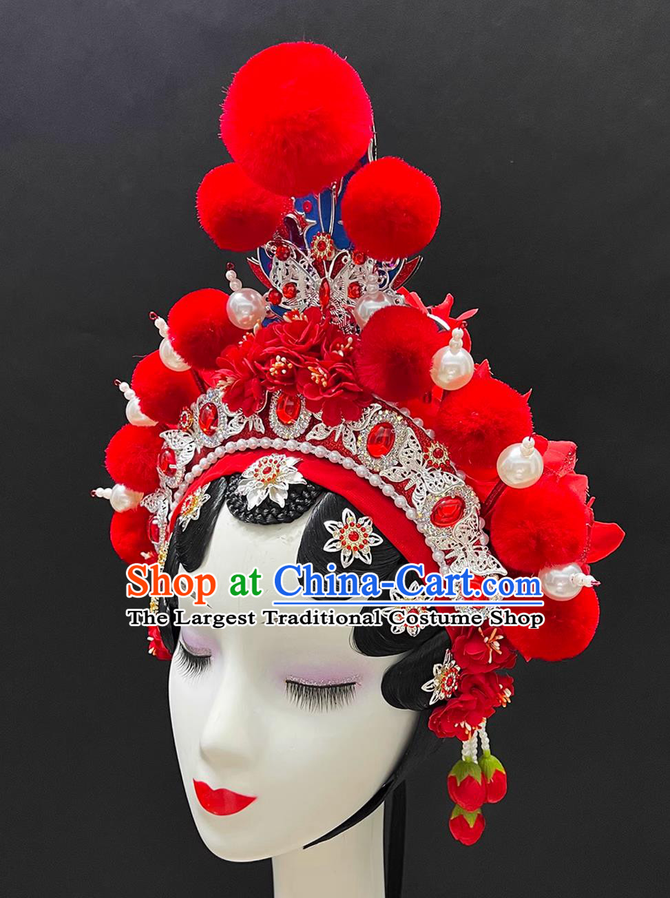 Children Beijing Opera Headdress Ancient Swordswoman Headpiece Chinese Stage Performance Red Hair Crown