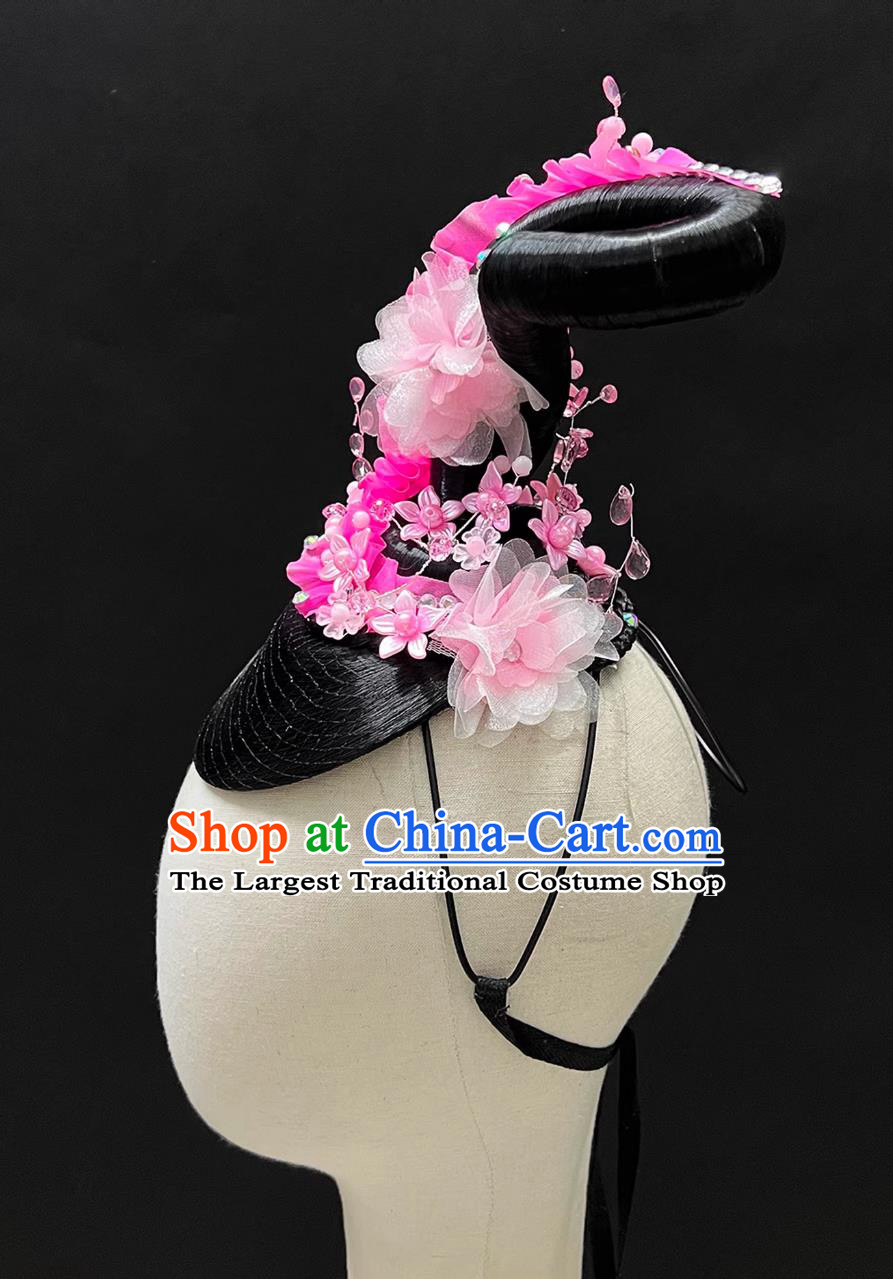 Classical Dance Peach Blossom Headdress By The Water Pink Flower Headpiece Chinese Performance Show Headwear