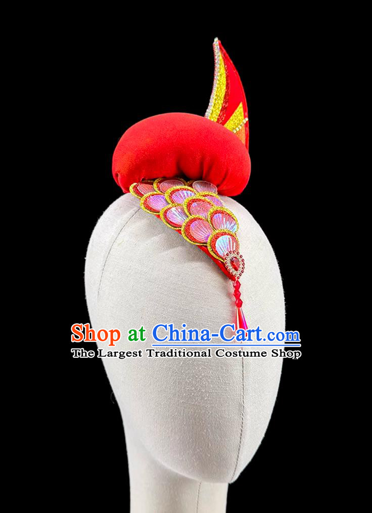 Fish Leaping Dance Headdress Chinese Lantern Festival Headwear Chinese Classical Dance Red Hair Crown