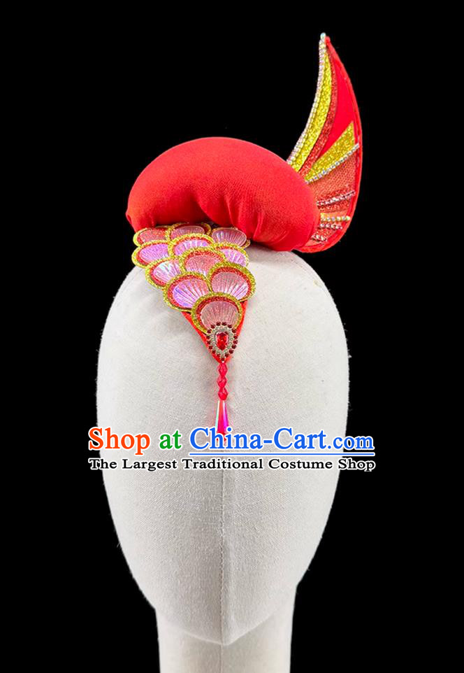 Fish Leaping Dance Headdress Chinese Lantern Festival Headwear Chinese Classical Dance Red Hair Crown