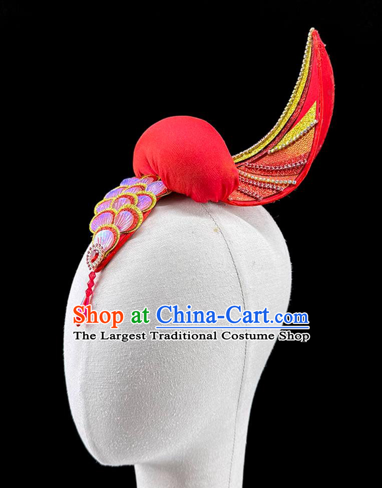 Fish Leaping Dance Headdress Chinese Lantern Festival Headwear Chinese Classical Dance Red Hair Crown