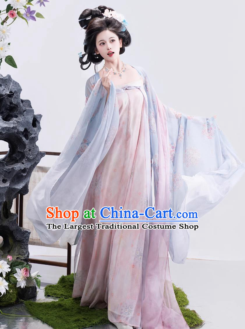 Ancient Chinese Princess Costumes Hanfu Tang Dynasty Slim Ruqun Large Sleeve Gown Complete Set