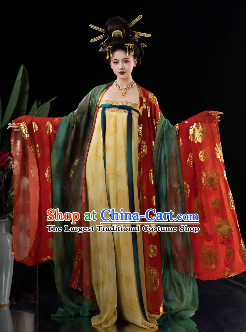Chinese Hanfu Tang Dynasty Slim High Waist Ruqun and Broad Sleeve Gown Ancient Court Woman Costumes
