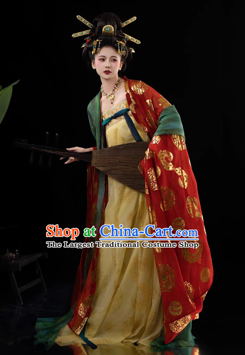 Chinese Hanfu Tang Dynasty Slim High Waist Ruqun and Broad Sleeve Gown Ancient Court Woman Costumes