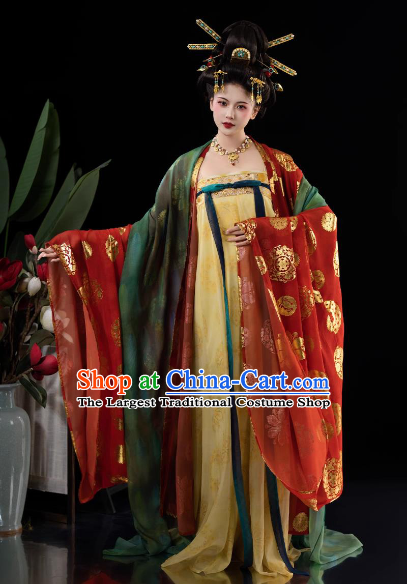 Chinese Hanfu Tang Dynasty Slim High Waist Ruqun and Broad Sleeve Gown Ancient Court Woman Costumes