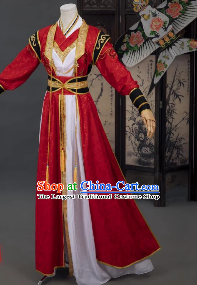 Ancient Chinese Swordsman Costume Super Hero Red Outfit Cosplay Gavin Splendid Glimpse Clothing