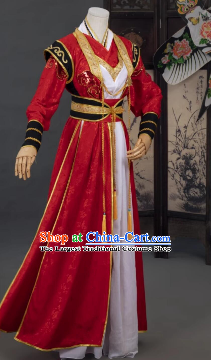 Ancient Chinese Swordsman Costume Super Hero Red Outfit Cosplay Gavin Splendid Glimpse Clothing