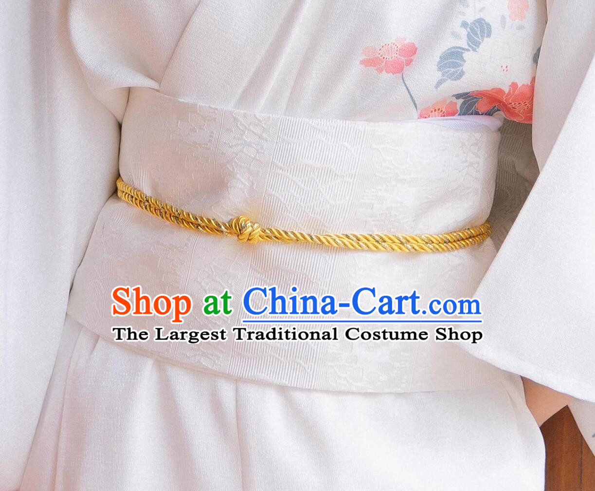 Japan Kimono Waistband Handmade White Broad Sash Traditional Japanese Obi Belt