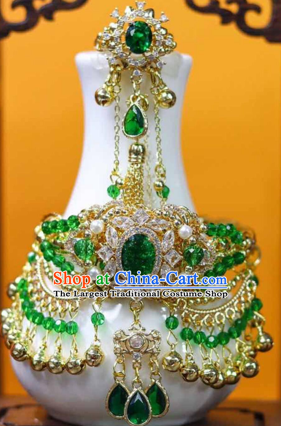 Ancient China Fairy Princess Green Bracelet with Ring Traditional Chinese Hanfu Jewelry