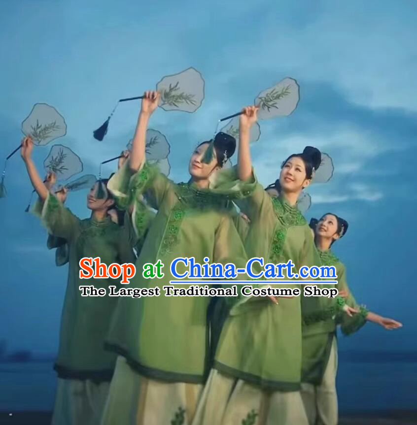 Chinese Qingming Festival Classical Dance Green Dress Qingfeng Xulai Women Group Dance Costume