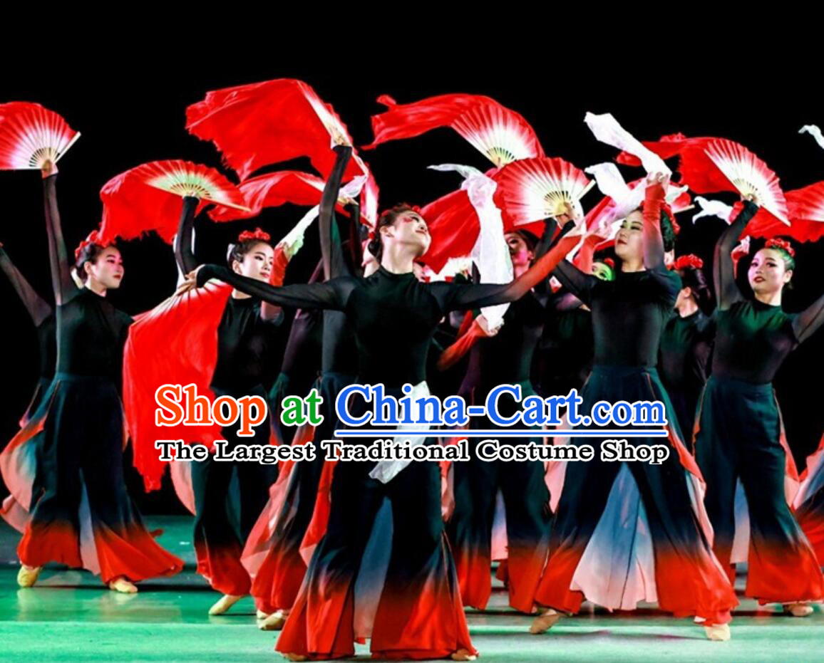 Chinese Yangko Dance Garment Lotus Awards Folk Dance Dance Dress Women Group Fan Dance Costume