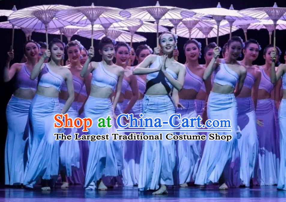 Chinese Ethnic Dance Garment Lotus Awards Dai Nationality Dance Dress Women Group Umbrella Dance Costume