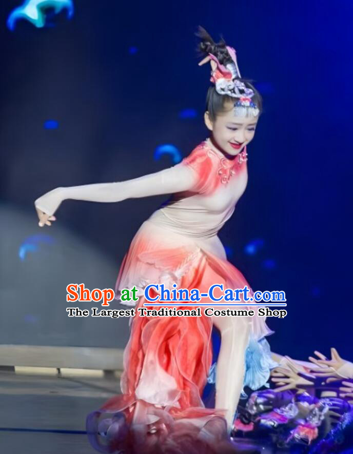 Children Group Dance Costume Chinese Charm of the Young Lotus Dance Contest Koi Dance Dress