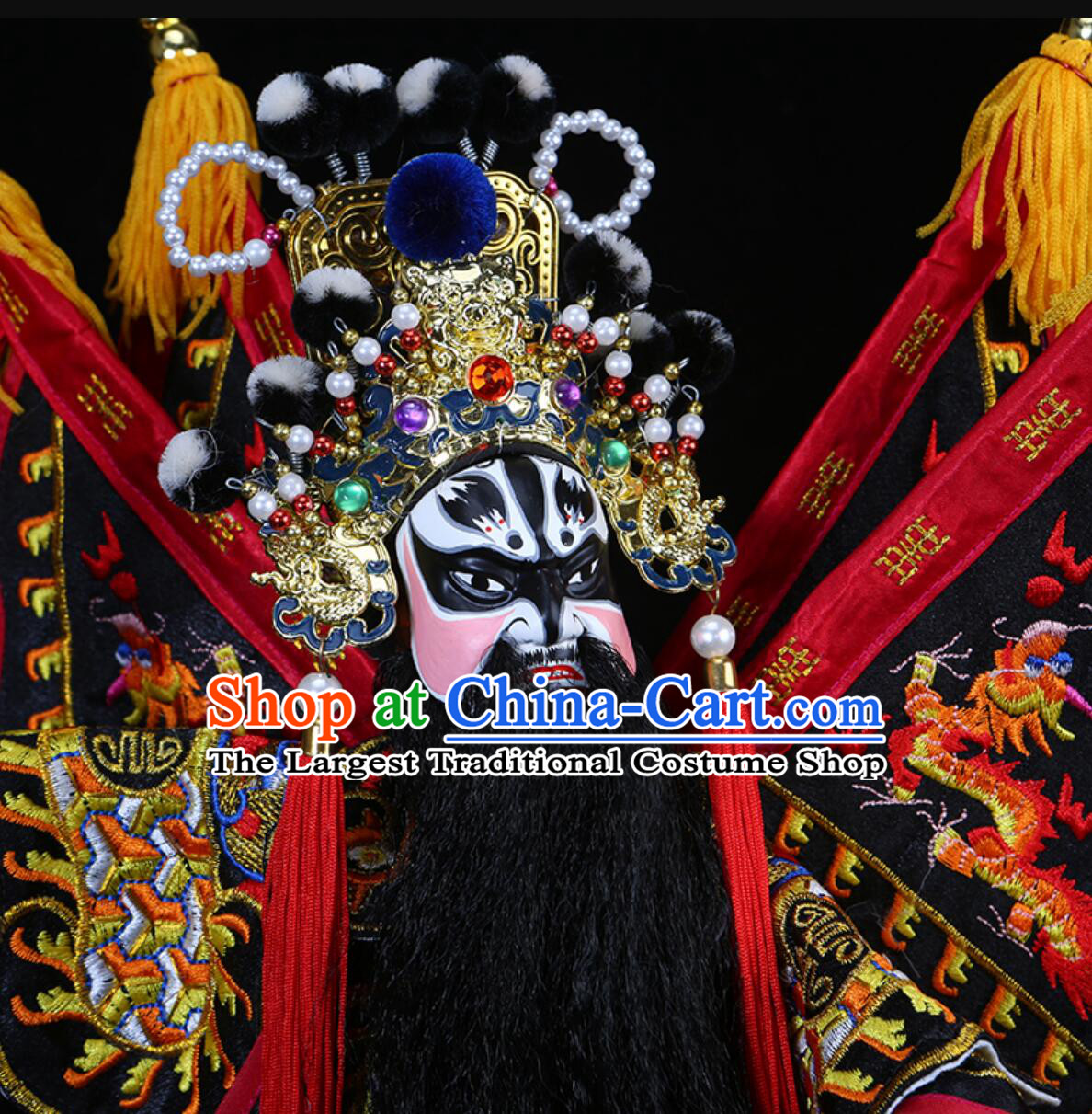 Handmade Overgild Zhang Fei Puppet Traditional Chinese Peking Opera General Glove Puppet Zhang Yi De Hand Puppet Art