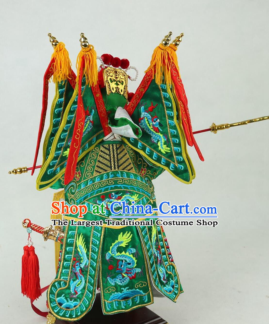 Guan Gong Hand Puppet Art Handmade Wood Carving Guan Yu Puppet Traditional Chinese Peking Opera General Glove Puppet