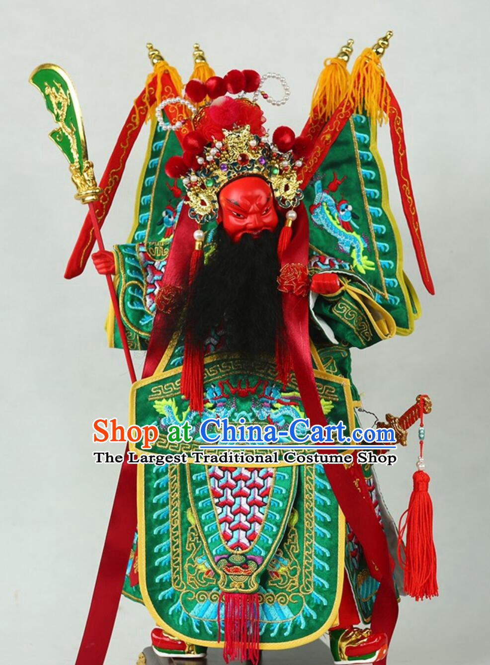 Guan Gong Hand Puppet Art Handmade Wood Carving Guan Yu Puppet Traditional Chinese Peking Opera General Glove Puppet