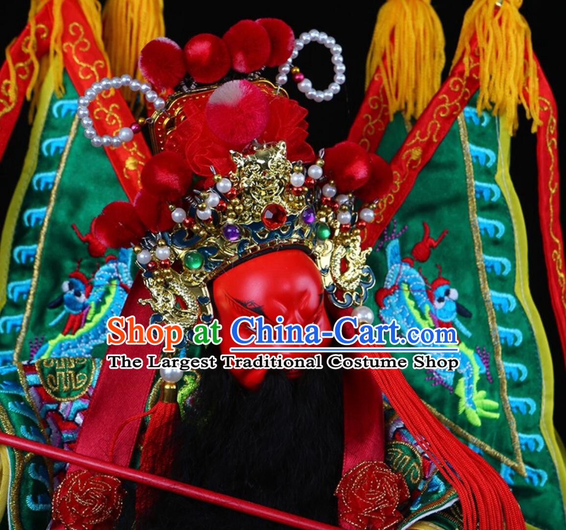 Guan Gong Hand Puppet Art Handmade Wood Carving Guan Yu Puppet Traditional Chinese Peking Opera General Glove Puppet