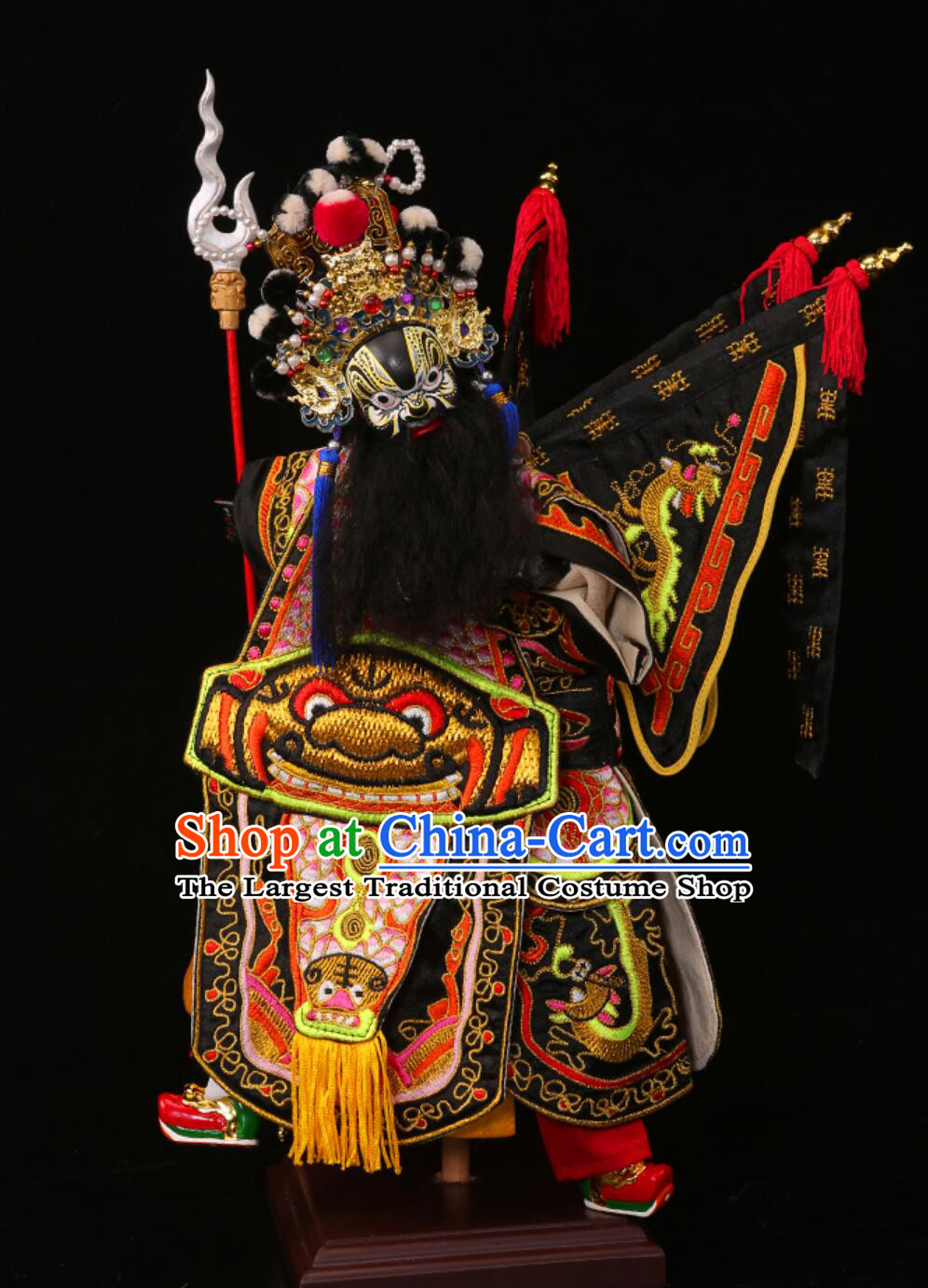 Handmade Wood Caring Head Zhang Fei Puppet Traditional Chinese Peking Opera General Glove Puppet Zhang Yi De Hand Puppet Art
