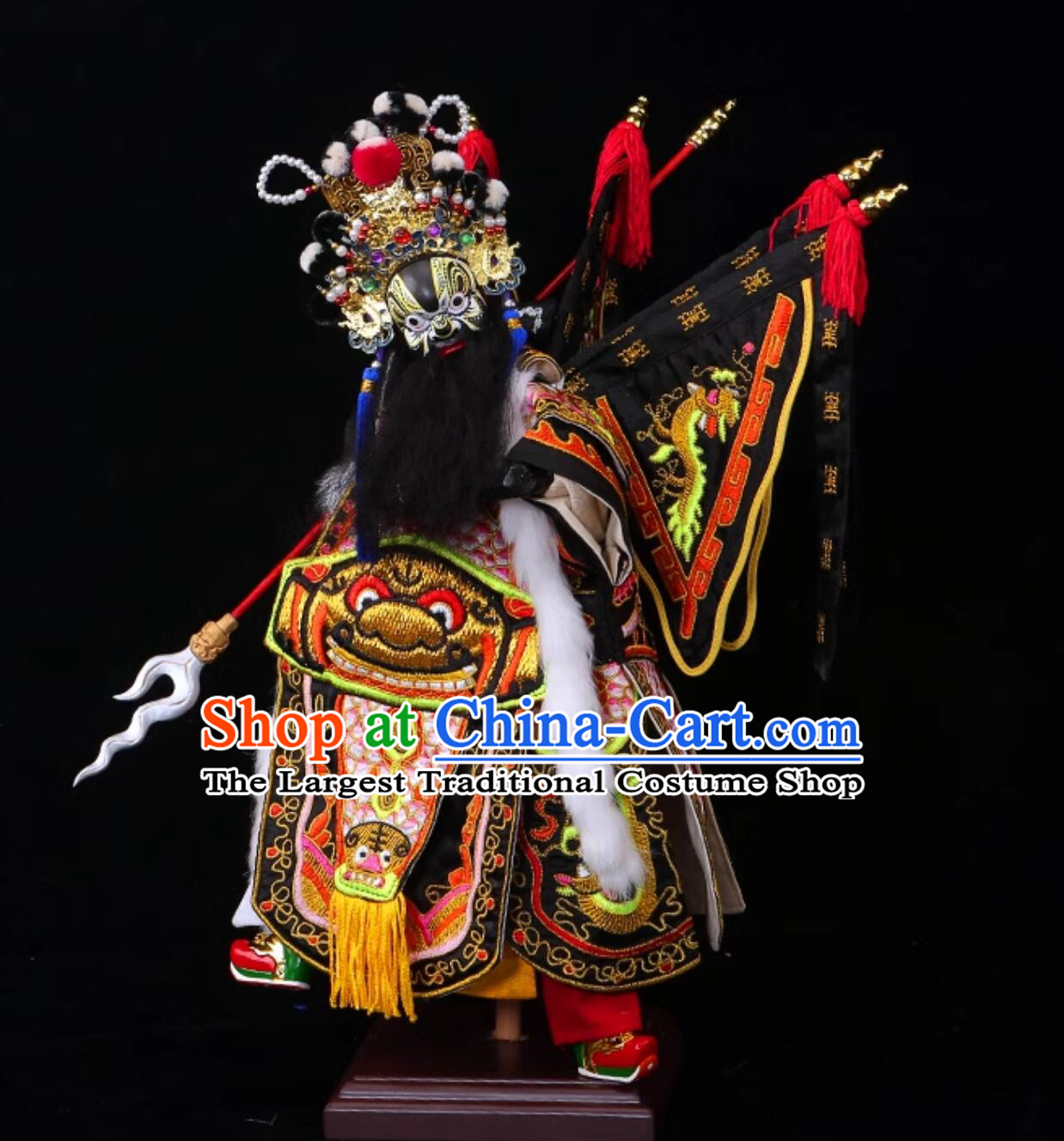 Handmade Wood Caring Head Zhang Fei Puppet Traditional Chinese Peking Opera General Glove Puppet Zhang Yi De Hand Puppet Art