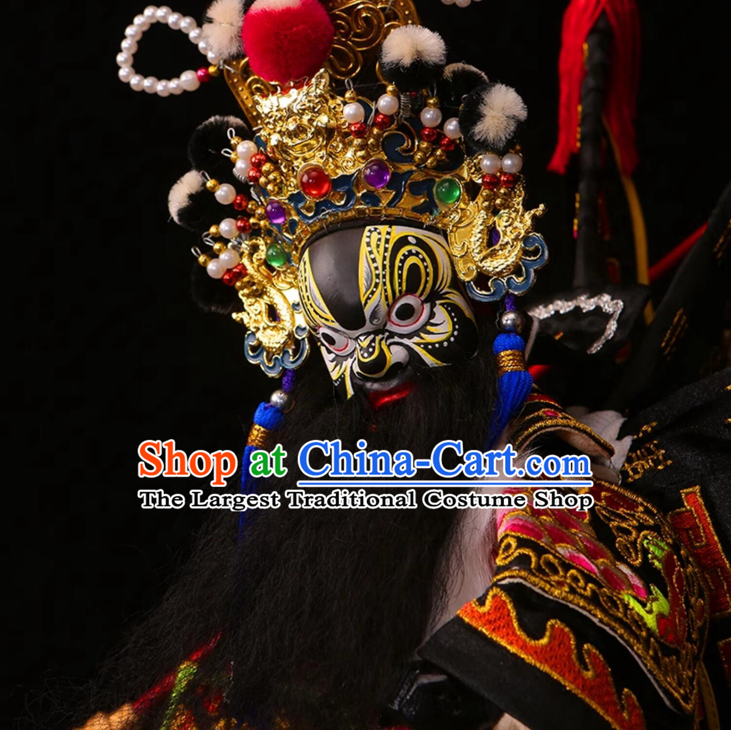 Handmade Wood Caring Head Zhang Fei Puppet Traditional Chinese Peking Opera General Glove Puppet Zhang Yi De Hand Puppet Art
