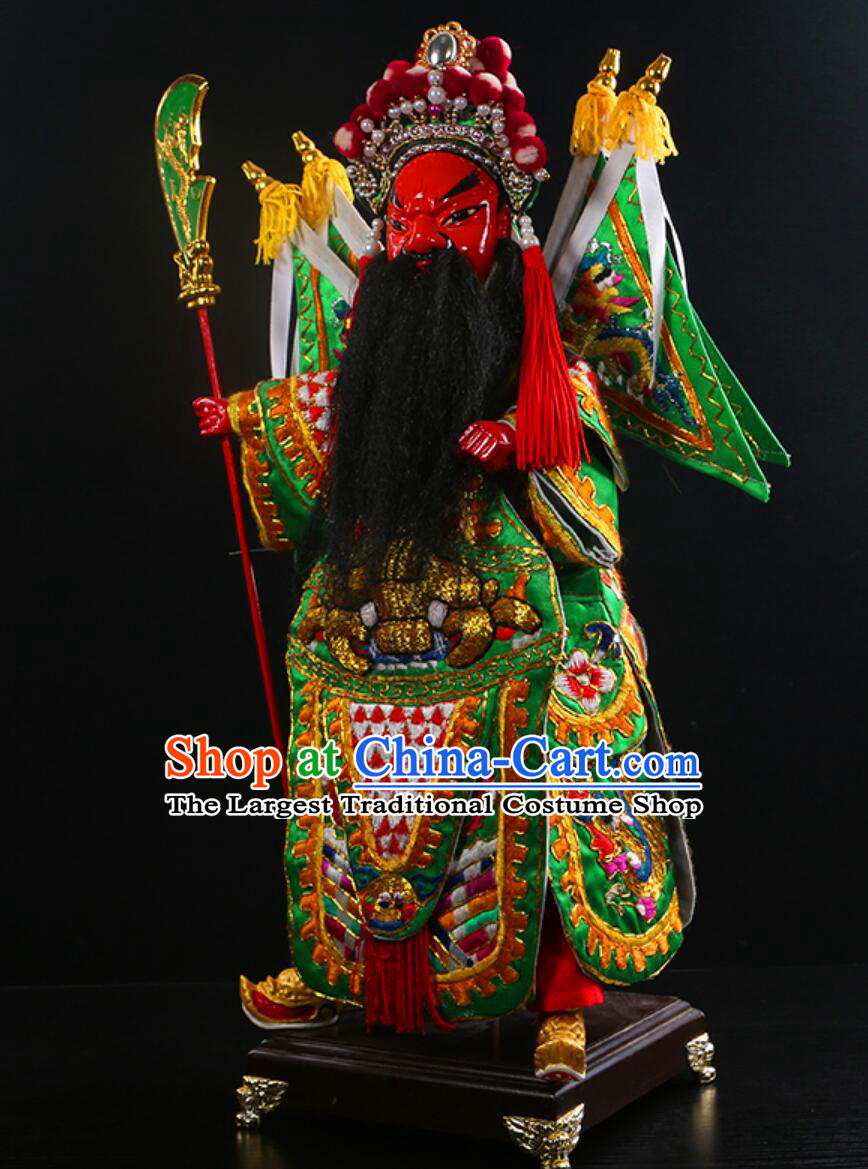 Traditional Chinese Peking Opera General Glove Puppet Military God of Wealth Guan Gong Hand Puppet Art Handmade Wood Carving Head Guan Yu Puppet