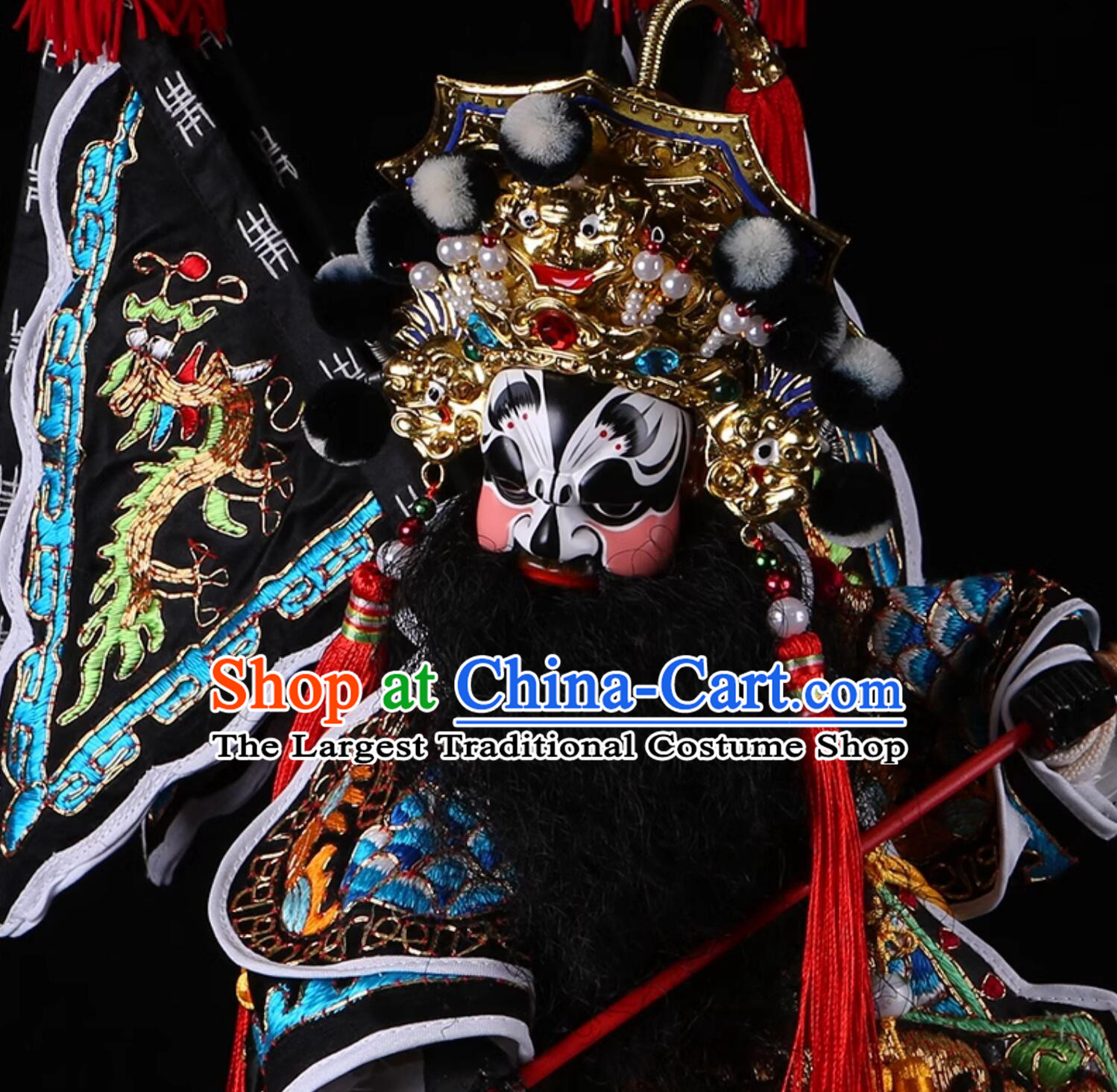 Handmade Wood Carving Head Zhang Fei Puppet Traditional Chinese Peking Opera General Glove Puppet Zhang Yi De Hand Puppet Art