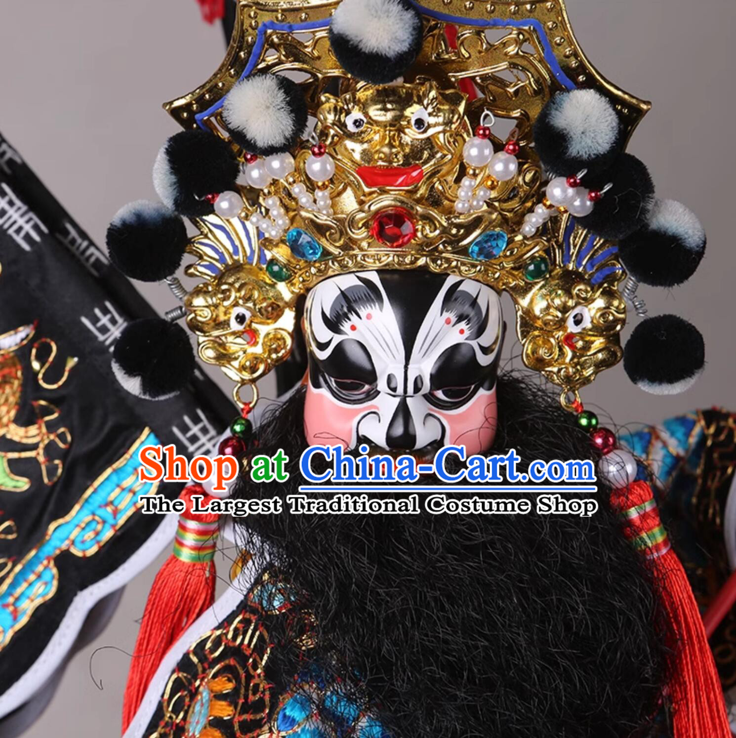 Handmade Wood Carving Head Zhang Fei Puppet Traditional Chinese Peking Opera General Glove Puppet Zhang Yi De Hand Puppet Art