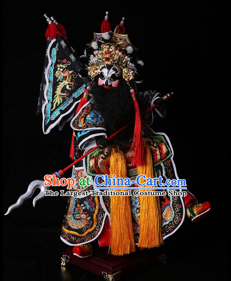 Handmade Wood Carving Head Zhang Fei Puppet Traditional Chinese Peking Opera General Glove Puppet Zhang Yi De Hand Puppet Art