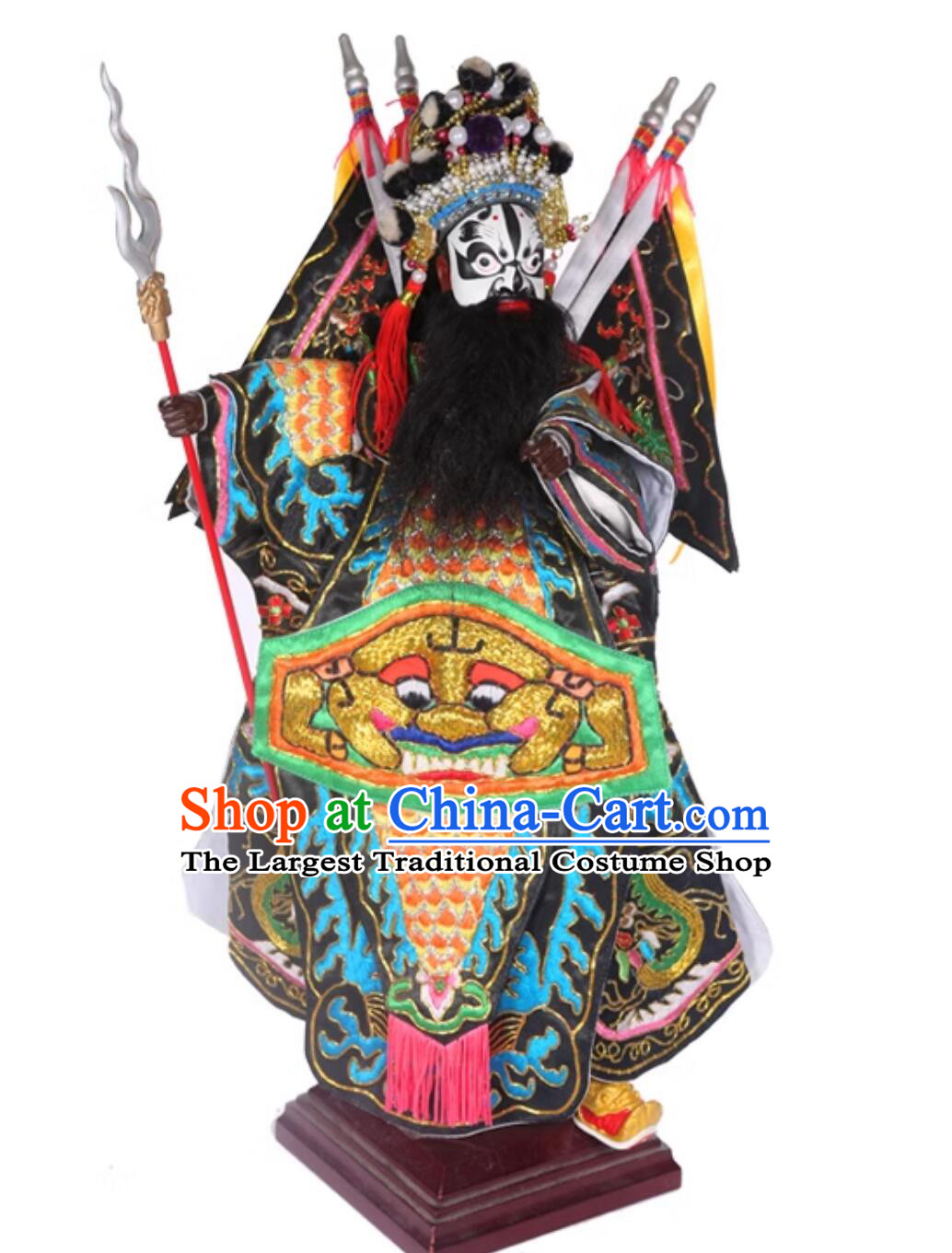 Zhang Yi De Hand Puppet Art Handmade Wood Carving Head Zhang Fei Puppet Traditional Chinese Peking Opera General Glove Puppet