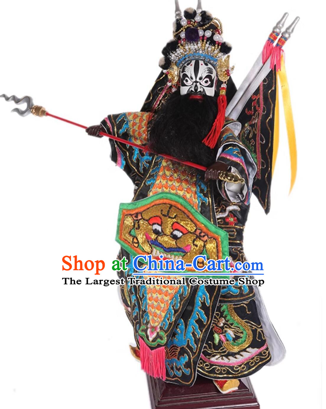 Zhang Yi De Hand Puppet Art Handmade Wood Carving Head Zhang Fei Puppet Traditional Chinese Peking Opera General Glove Puppet