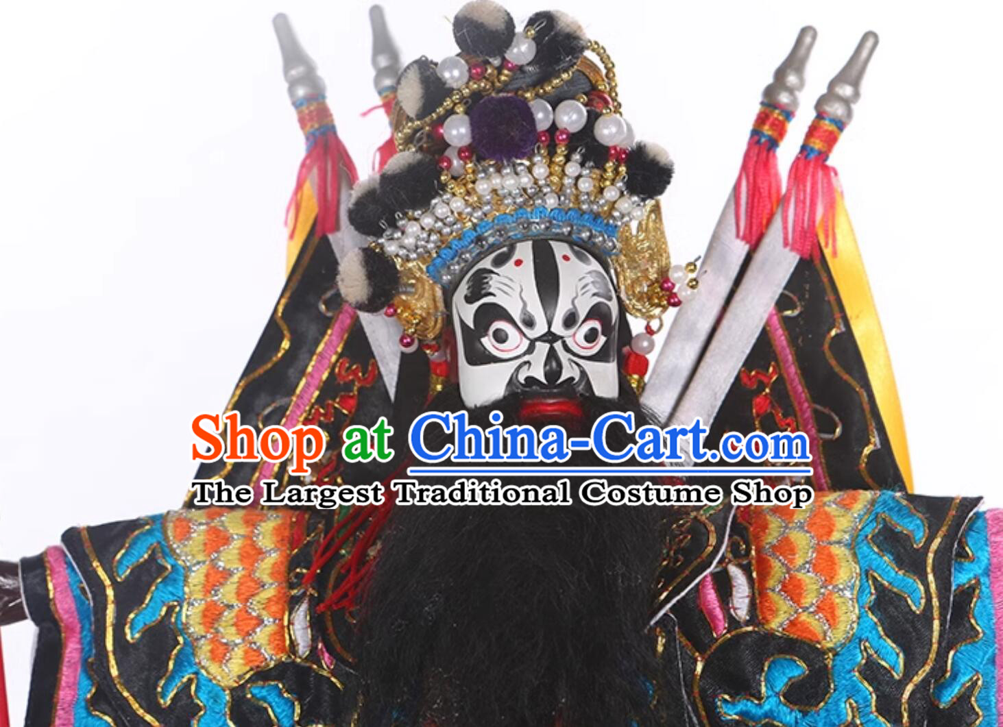 Zhang Yi De Hand Puppet Art Handmade Wood Carving Head Zhang Fei Puppet Traditional Chinese Peking Opera General Glove Puppet