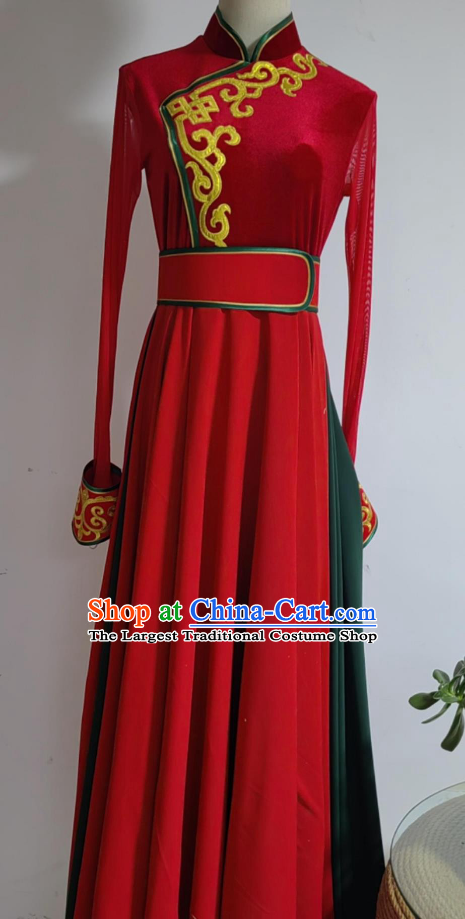 Red Dress Mongolian Dance Costume Ethnic Style Dance Costume Stage Performance Costume