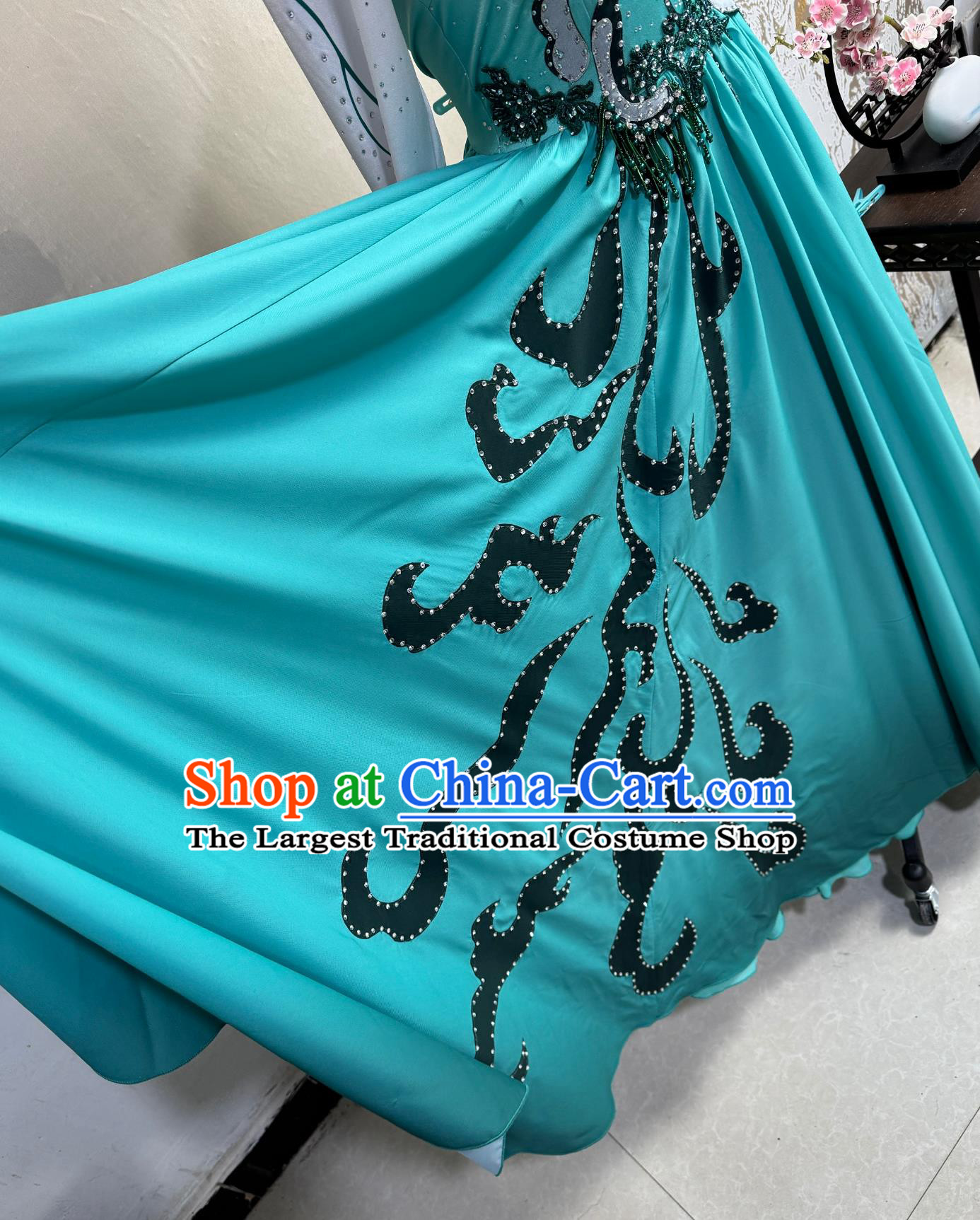 Chinese Mongolian Dance Costume Stage Art Exam Costume Custom Performance Costume Blue Dress