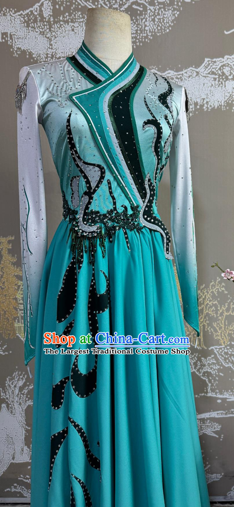Chinese Mongolian Dance Costume Stage Art Exam Costume Custom Performance Costume Blue Dress