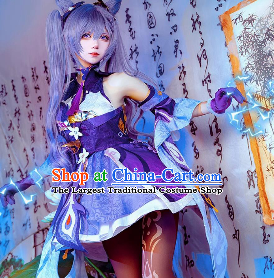 Genshin Impact Keqing Cosplay Costume Liyue Qixing Casual Outfit Game Cute Style Cosplay Apparel