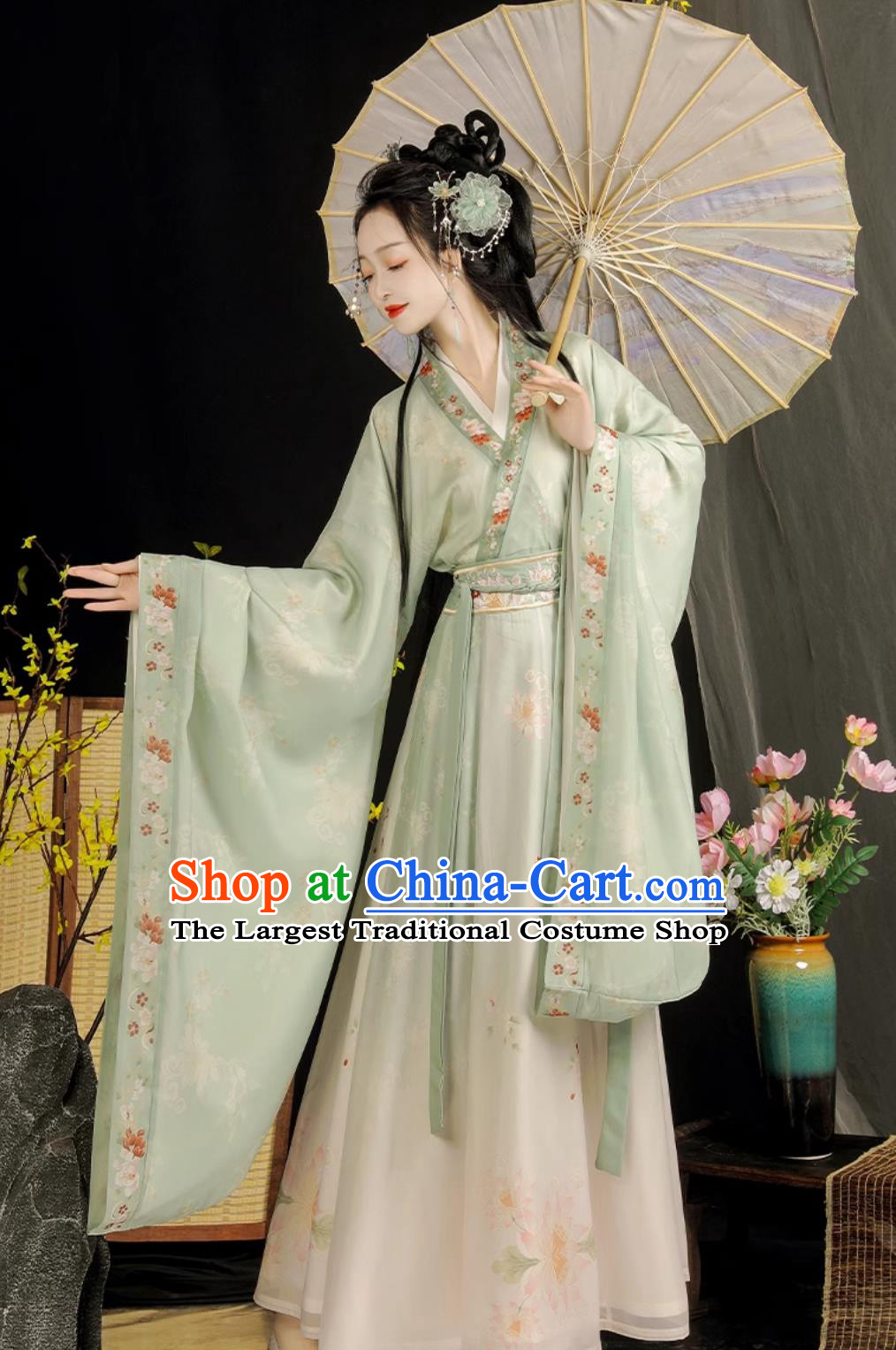 Green Hanfu Women Cross Collar High Waist Ruqun Wei Jin Style Wide Sleeve Dress Chinese Style Costume Northern And Southern Dynasties Clothing