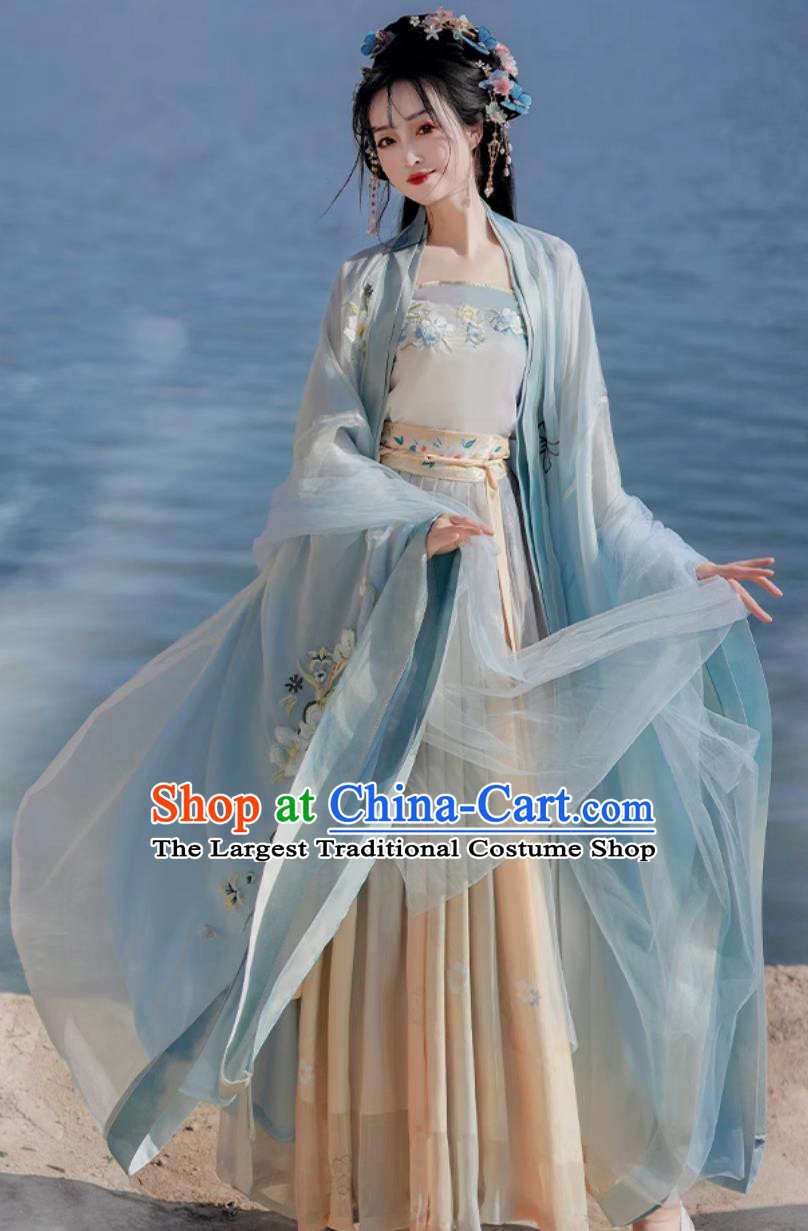 Ancient Hanfu Women High Waist Wide Sleeve Top Slip Pleated Skirt Gradient Song Dynasty Costumes Set