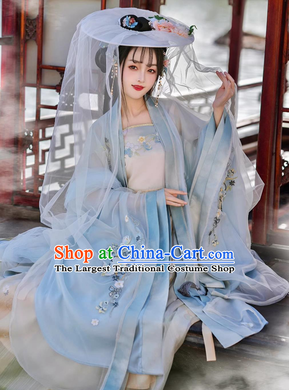 Ancient Hanfu Women High Waist Wide Sleeve Top Slip Pleated Skirt Gradient Song Dynasty Costumes Set