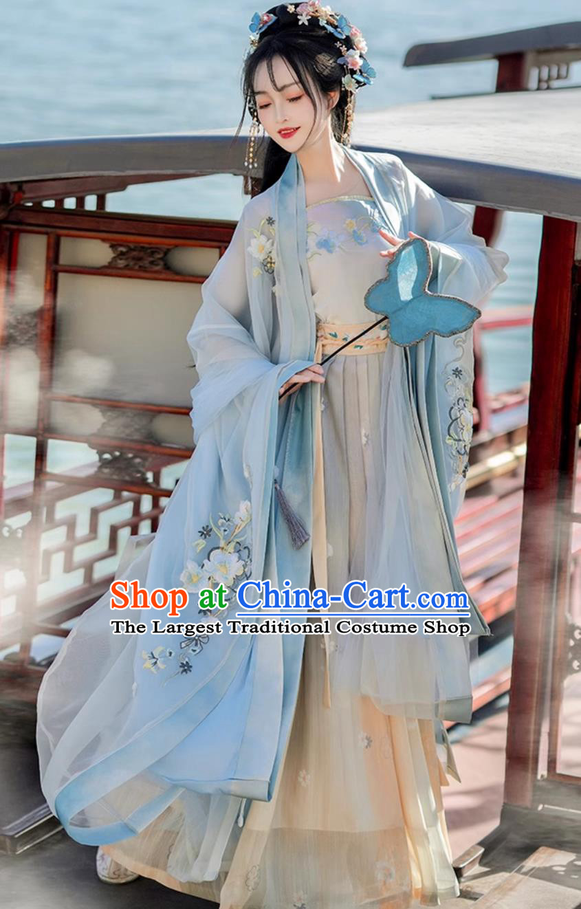 Ancient Hanfu Women High Waist Wide Sleeve Top Slip Pleated Skirt Gradient Song Dynasty Costumes Set