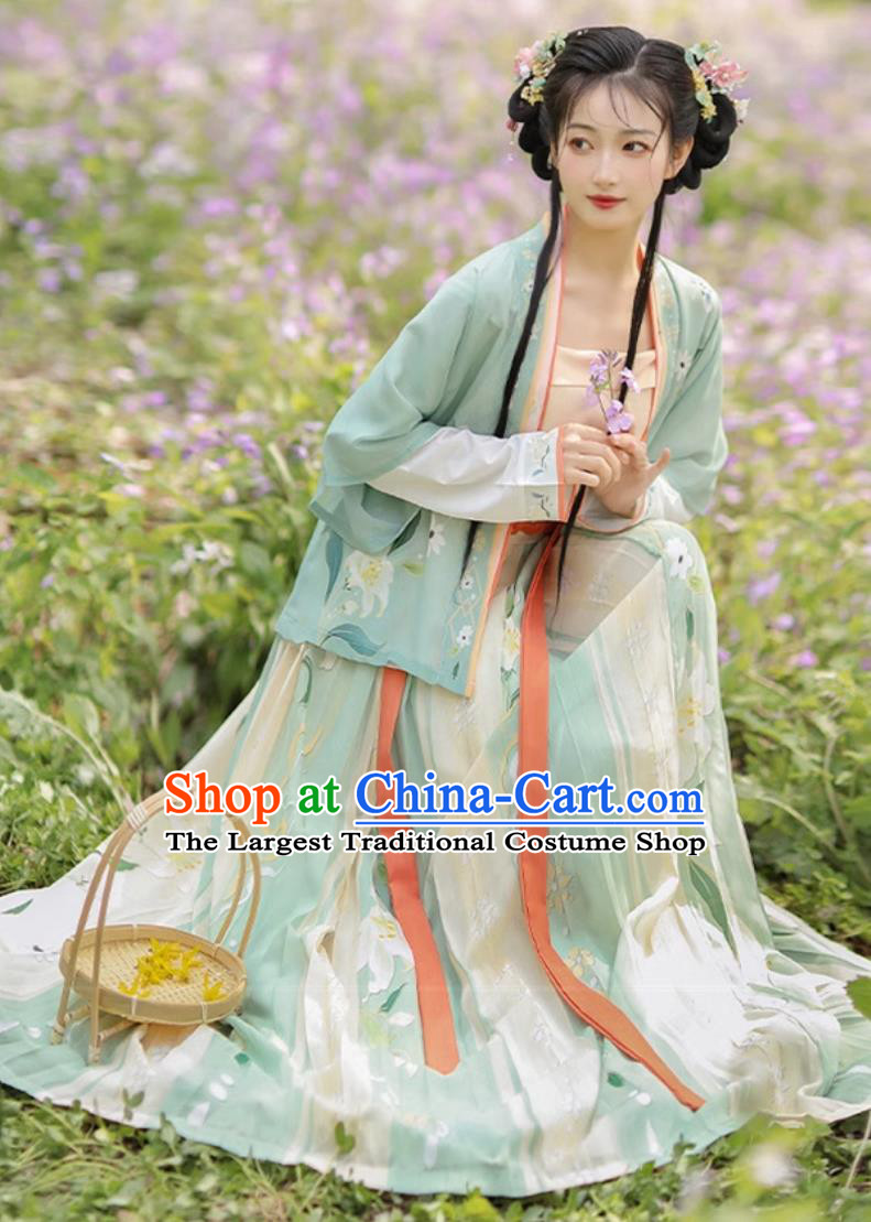 Chinese Song Dynasty Hanfu Beizi Duijin One Piece High Waist Skirt Full Set