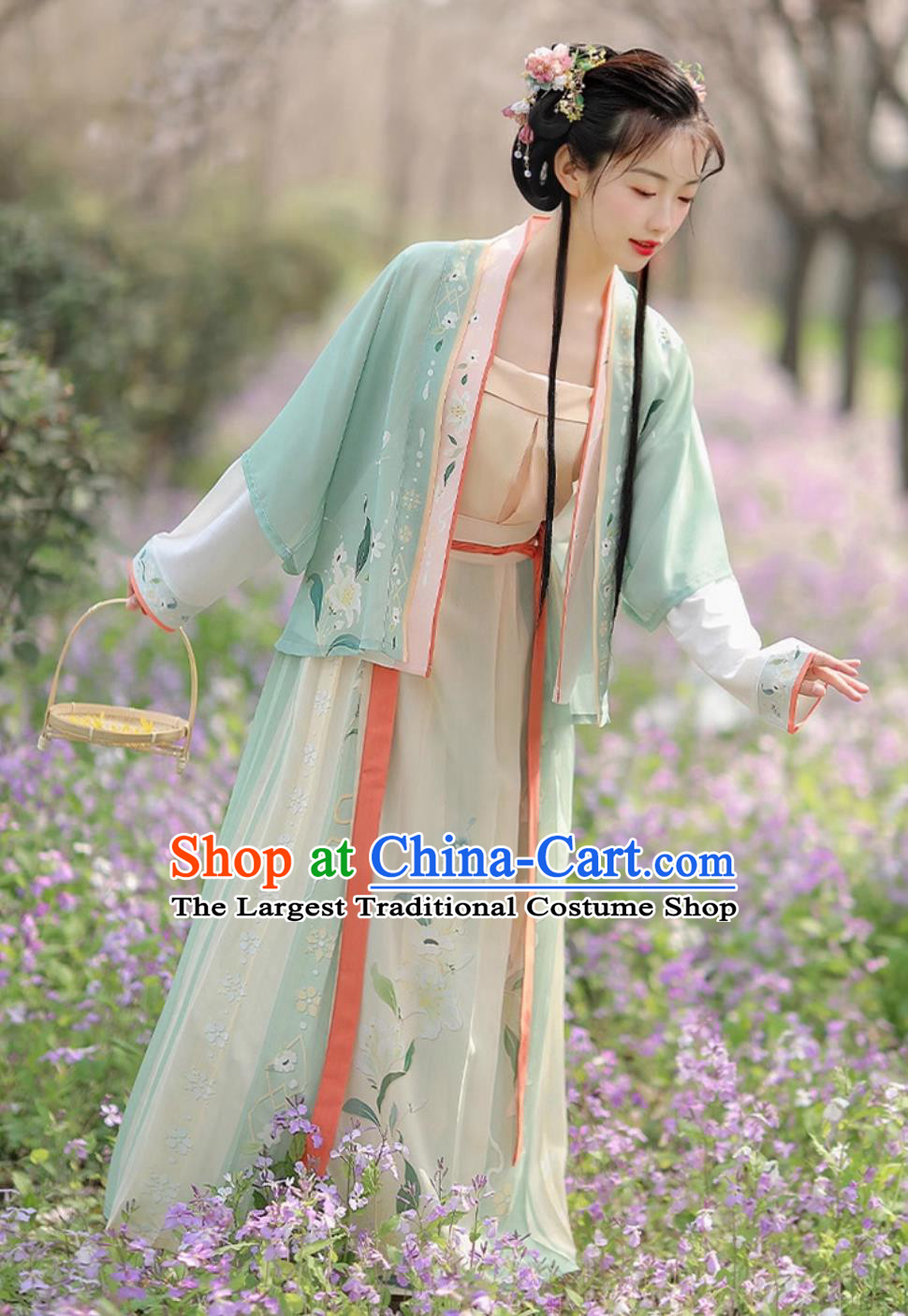 Chinese Song Dynasty Hanfu Beizi Duijin One Piece High Waist Skirt Full Set