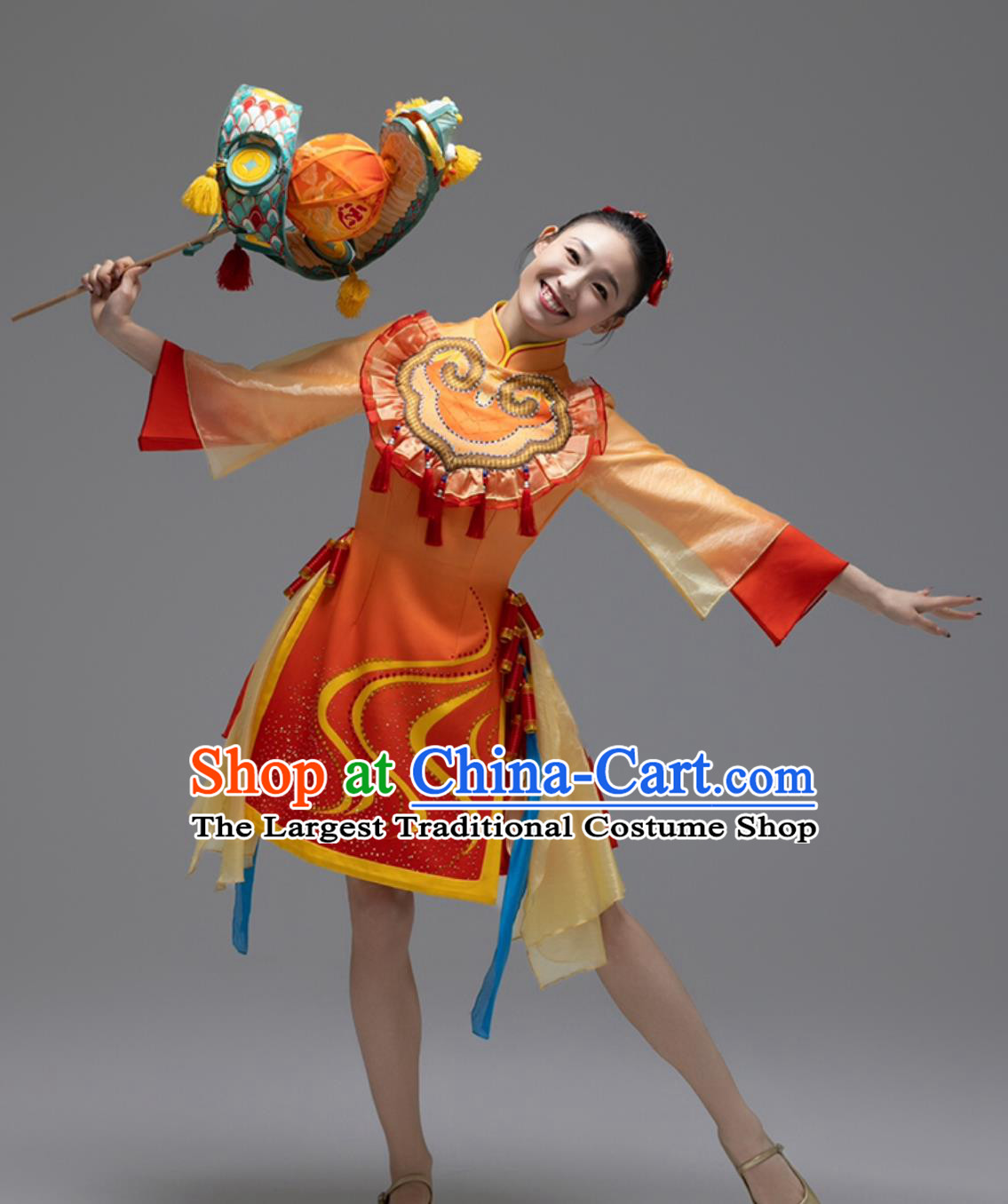 Womens Festive Lantern Dance Costume Golden Snake Welcomes Spring Modern Dance Costume Chinese Red Opening Dance Yangko Dance Costume