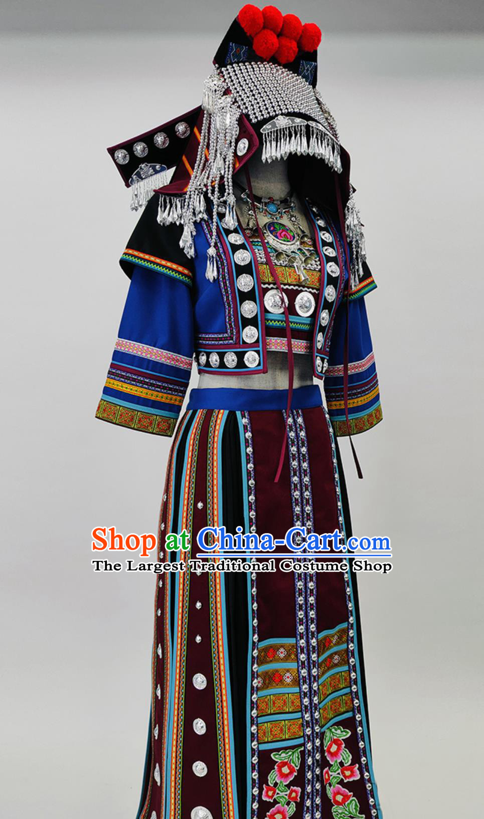 Chinese Ethnic Performance Costume Hani Miao Women Stage Performance Dance Dress