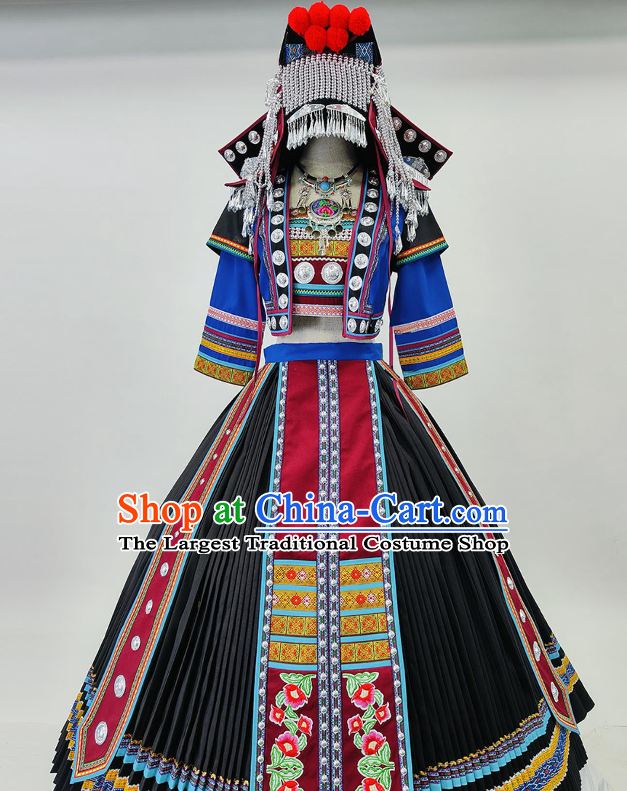 Chinese Ethnic Performance Costume Hani Miao Women Stage Performance Dance Dress